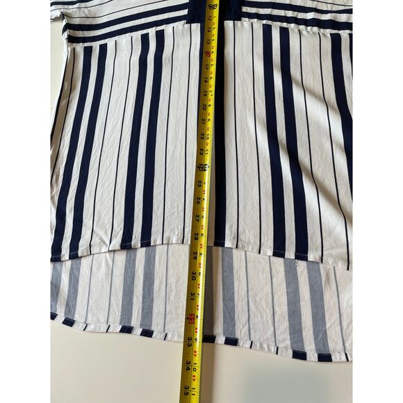 Zara Woman Striped Tunic Top Blue White V-Neck Hi-Low Hem Sz L Coastal Beachy - Picture 8 of 8